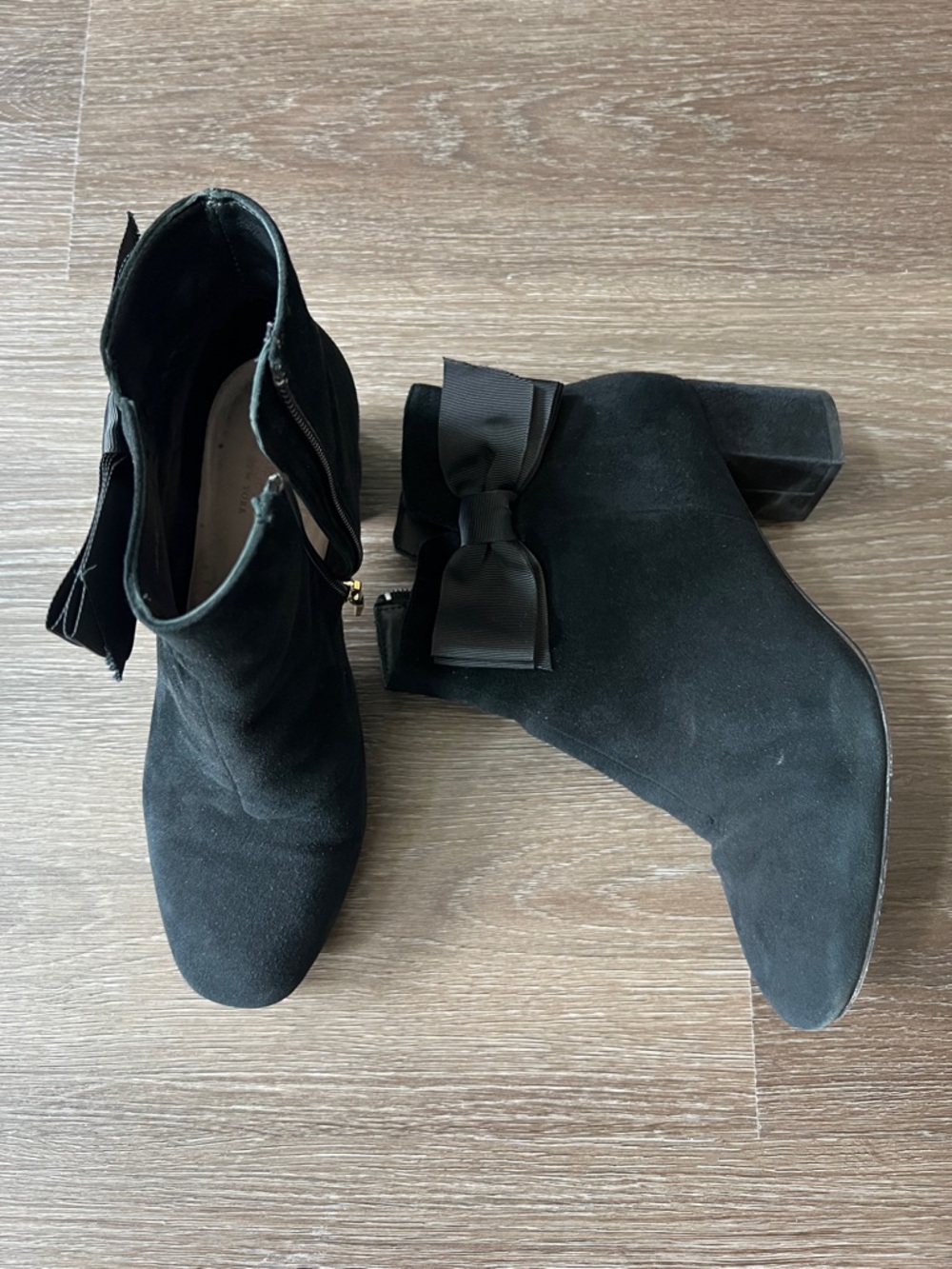 kate spade Black Suede Ankle Booties with Side Bow
